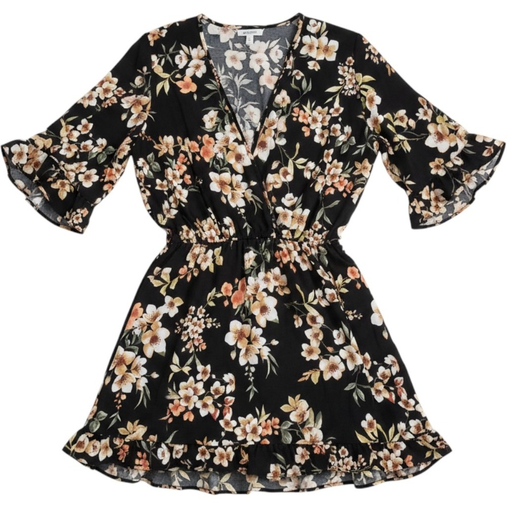 GeeGee Hello Spring Floral Romper Black Orange White Ruffle Sleeve 3X NWT